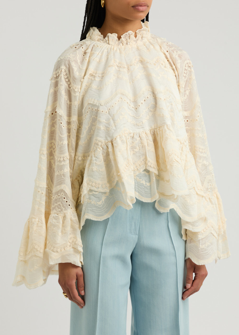 Lug Von Siga Kirke Embroidered Cotton-blend top Ecru