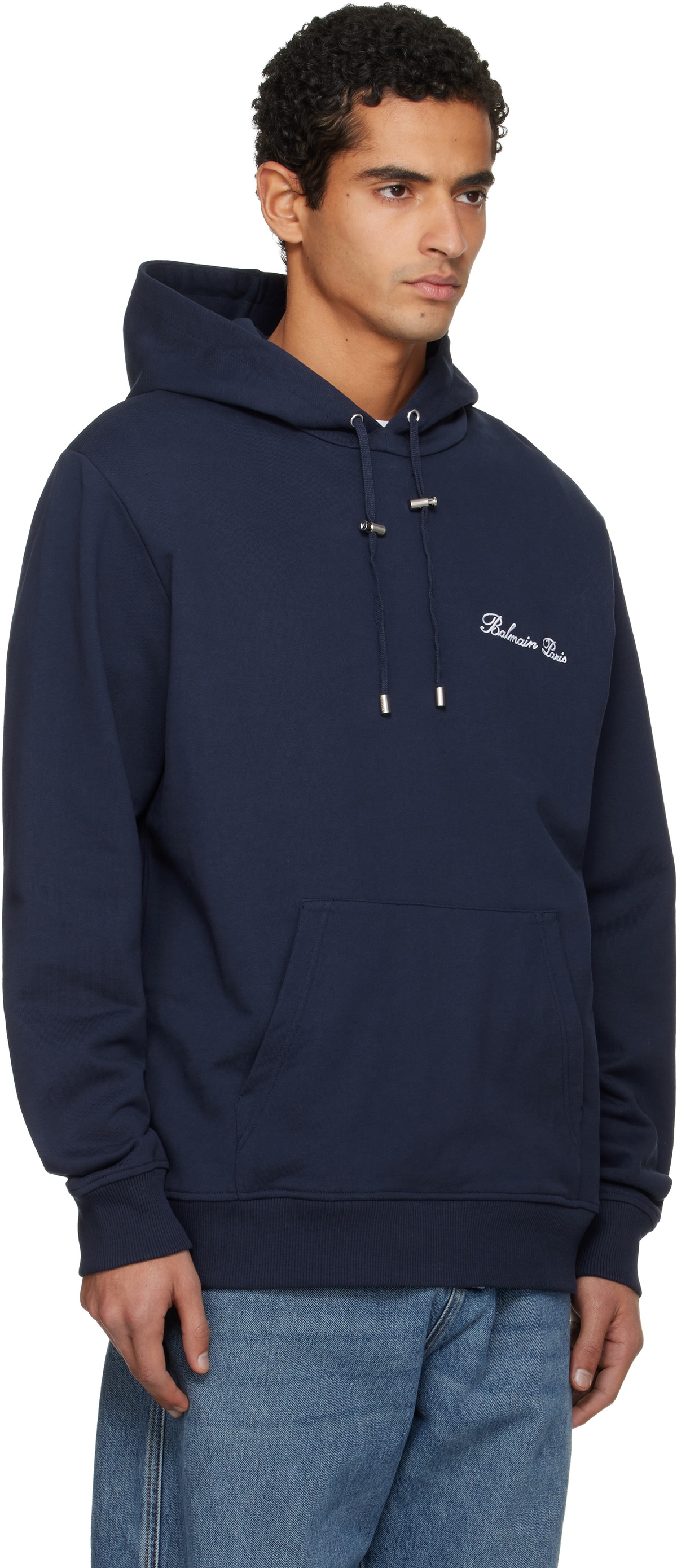 Balmain Navy 'Balmain' Signature Hoodie