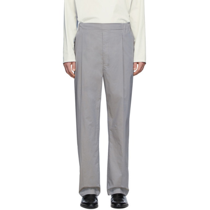 Photo: Lemaire Grey Poplin Pleated Drawstring Trousers