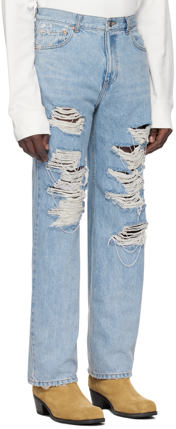 Recto Blue Chain Detail Destroyed Jeans