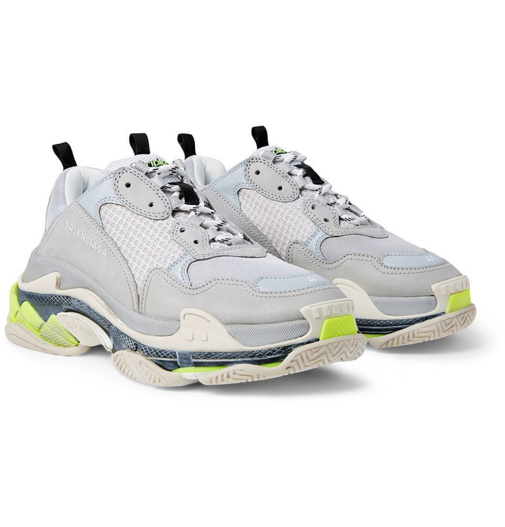 Photo: Balenciaga - Triple S Mesh, Nubuck And Leather Sneakers - Men - Gray