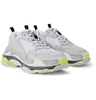 Balenciaga - Triple S Mesh, Nubuck And Leather Sneakers - Men - Gray