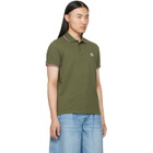 Moncler Khaki Tricolor-Trimmed Cotton Piquet Polo