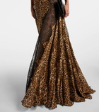 Costarellos Leopard-print lace-trimmed gown