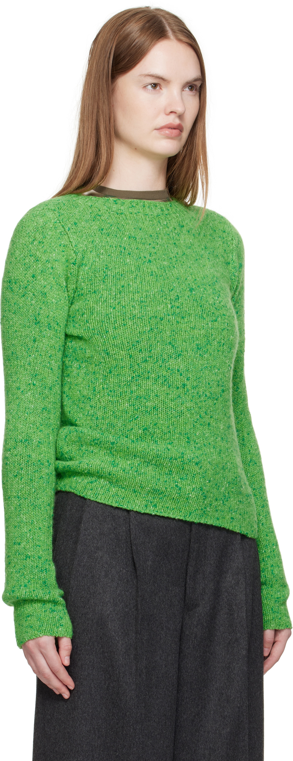 AURALEE Green Cashmere Melange Knit Sweater
