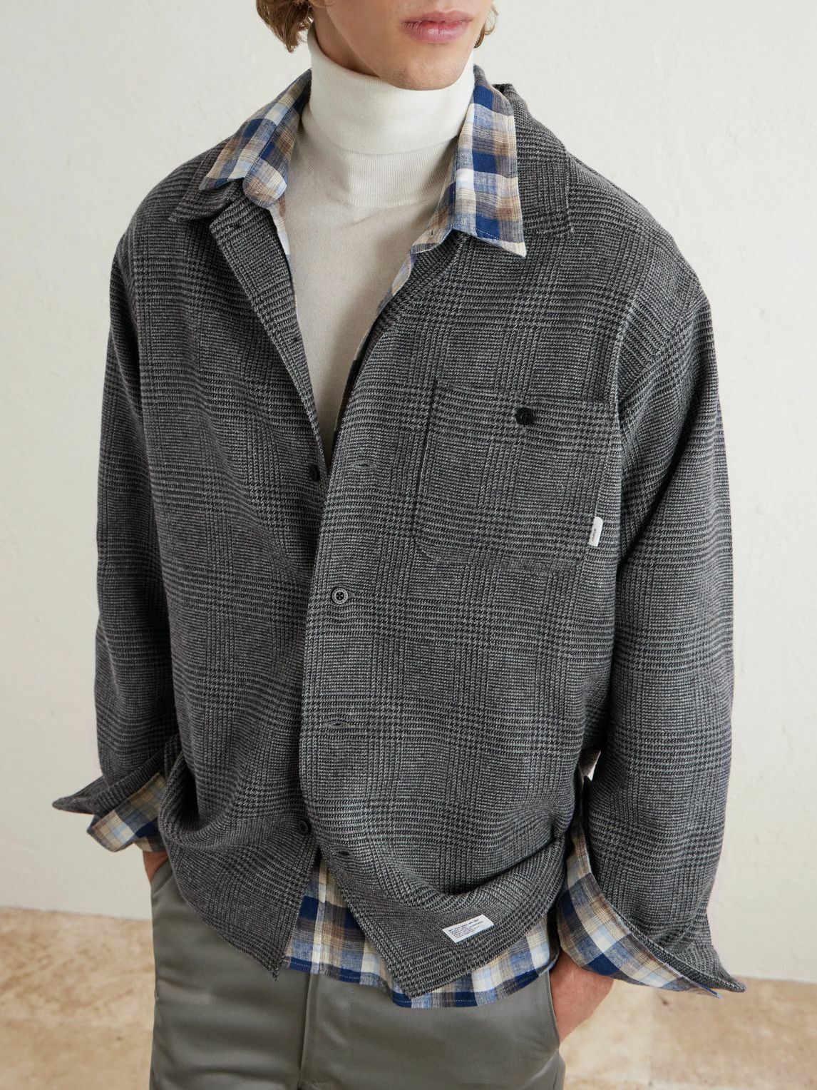 WTAPS - Crumb Houndstooth Flannel Shirt - Gray