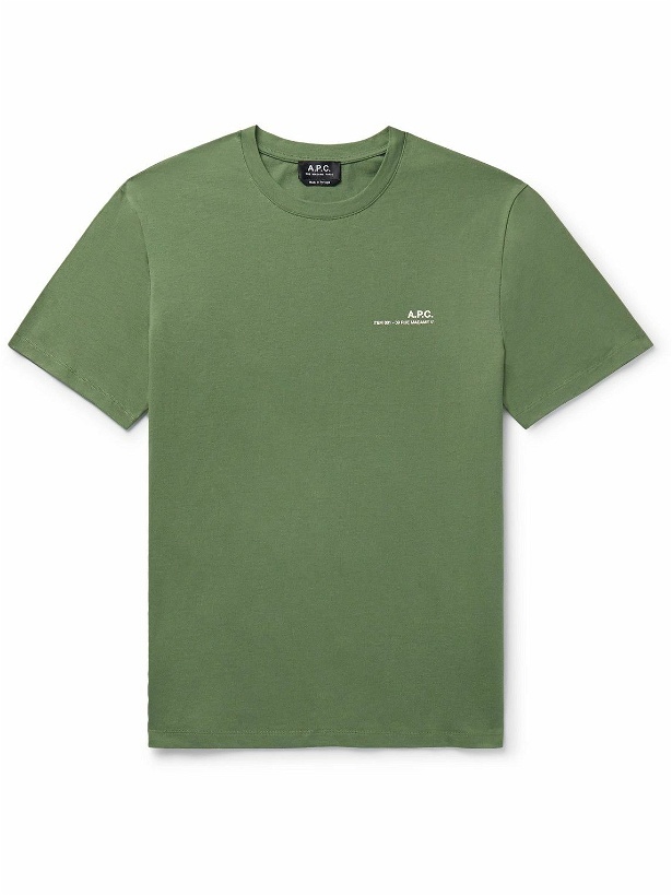 Photo: A.P.C. - Logo-Print Cotton-Jersey T-Shirt - Green