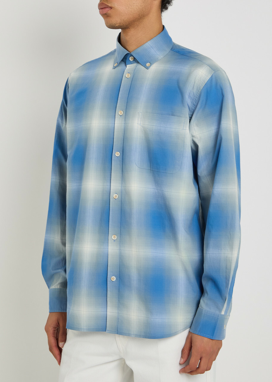 Les Deux Kent Checked Cotton-poplin Shirt Blue