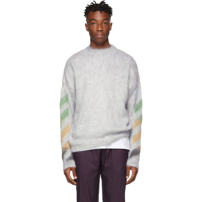 Photo: Off-White Grey Brushed Mohair Diag Sweater