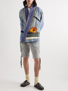 Greg Lauren - Embroidered Patchwork Cotton and Wool-Blend Denim Shirt - Blue