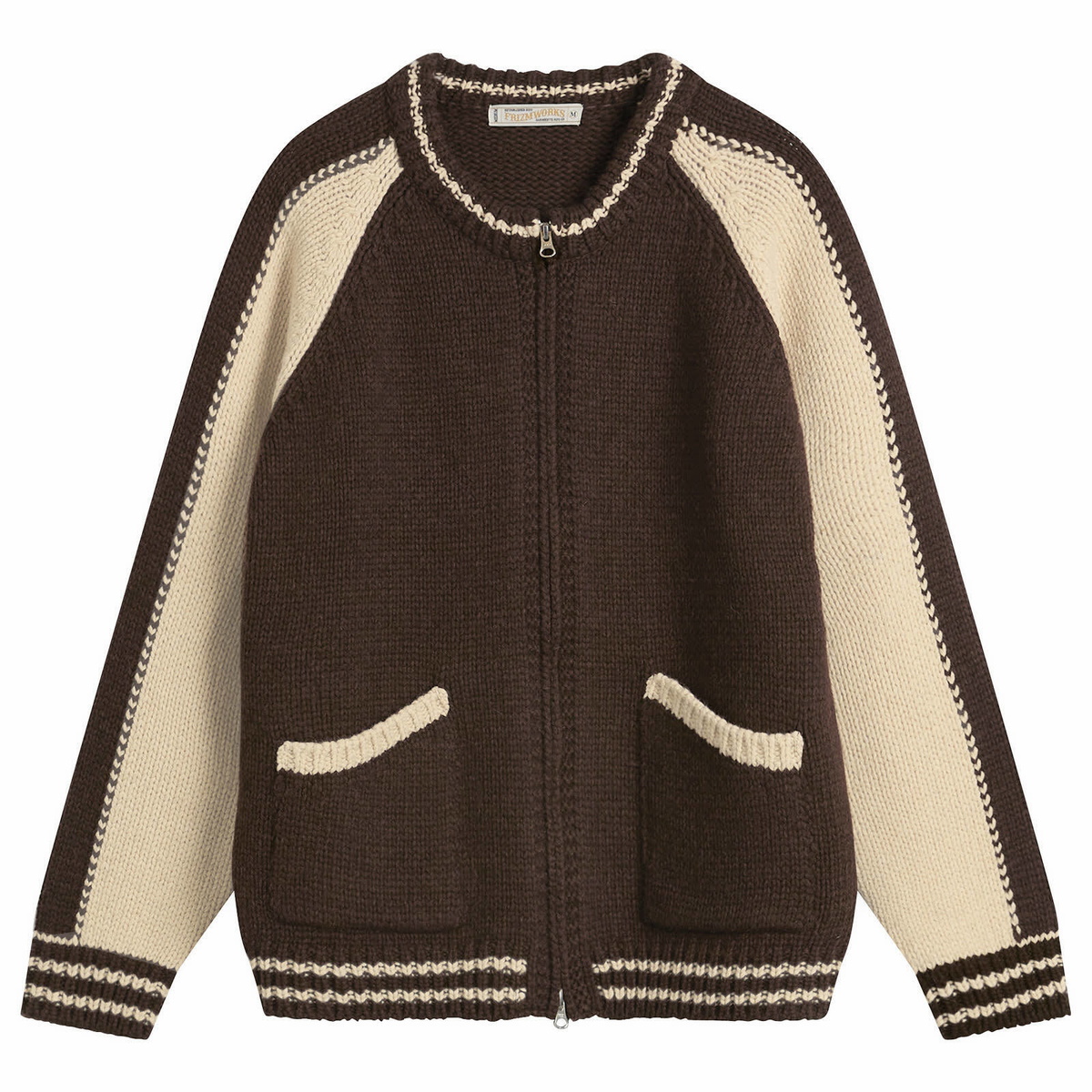 FrizmWORKS Men's Wool Varsity Zip Cardigan in Brown