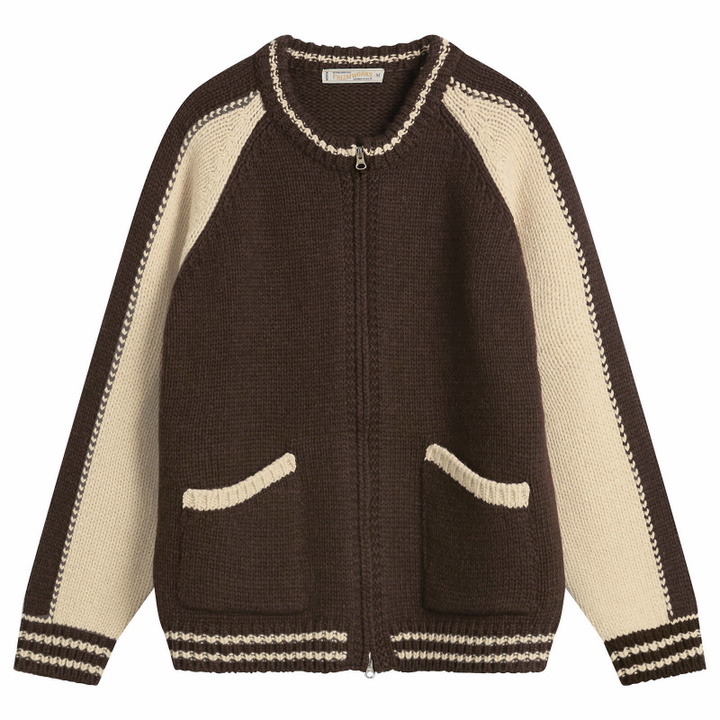 Photo: FrizmWORKS Men's Wool Varsity Zip Cardigan in Brown