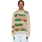 Acne Studios White and Green Irregular Striped Crewneck Sweater