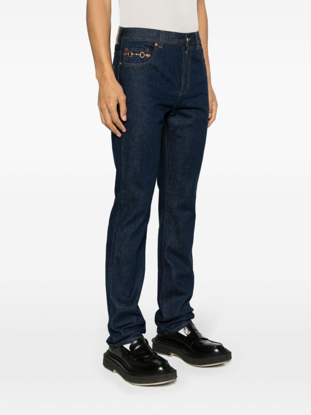 Gucci Blue Horsebit Straight-Leg Cuffed Jeans Gucci