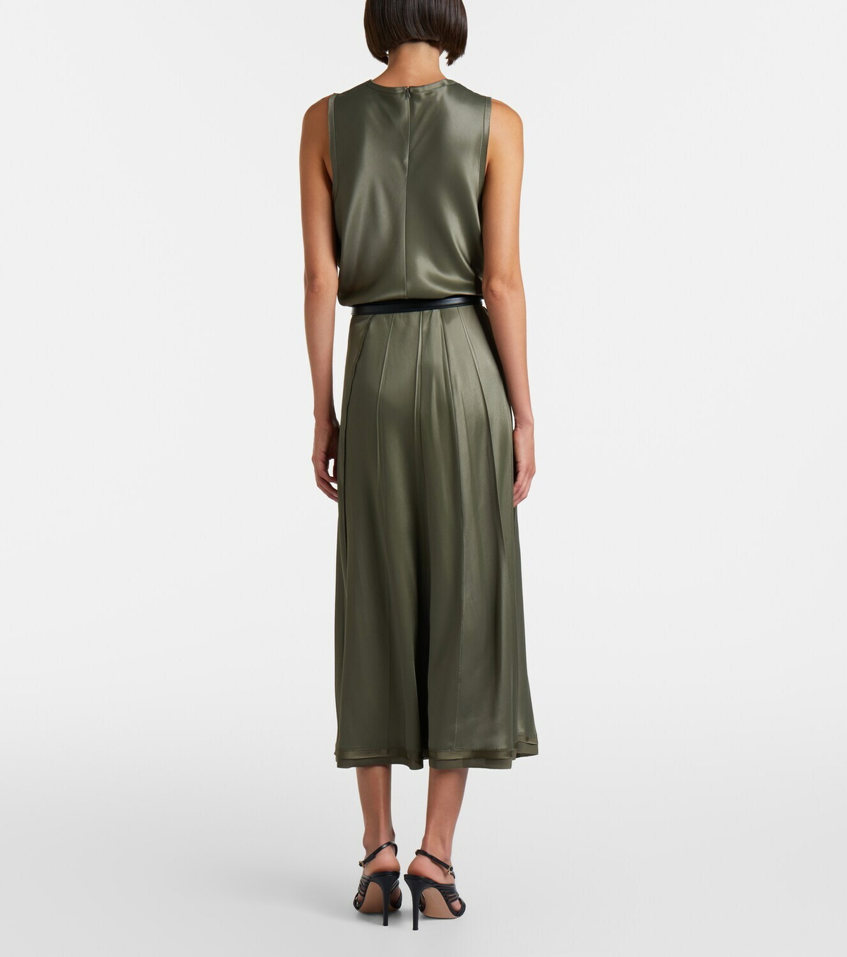 Vince Pleated satin midi skirt