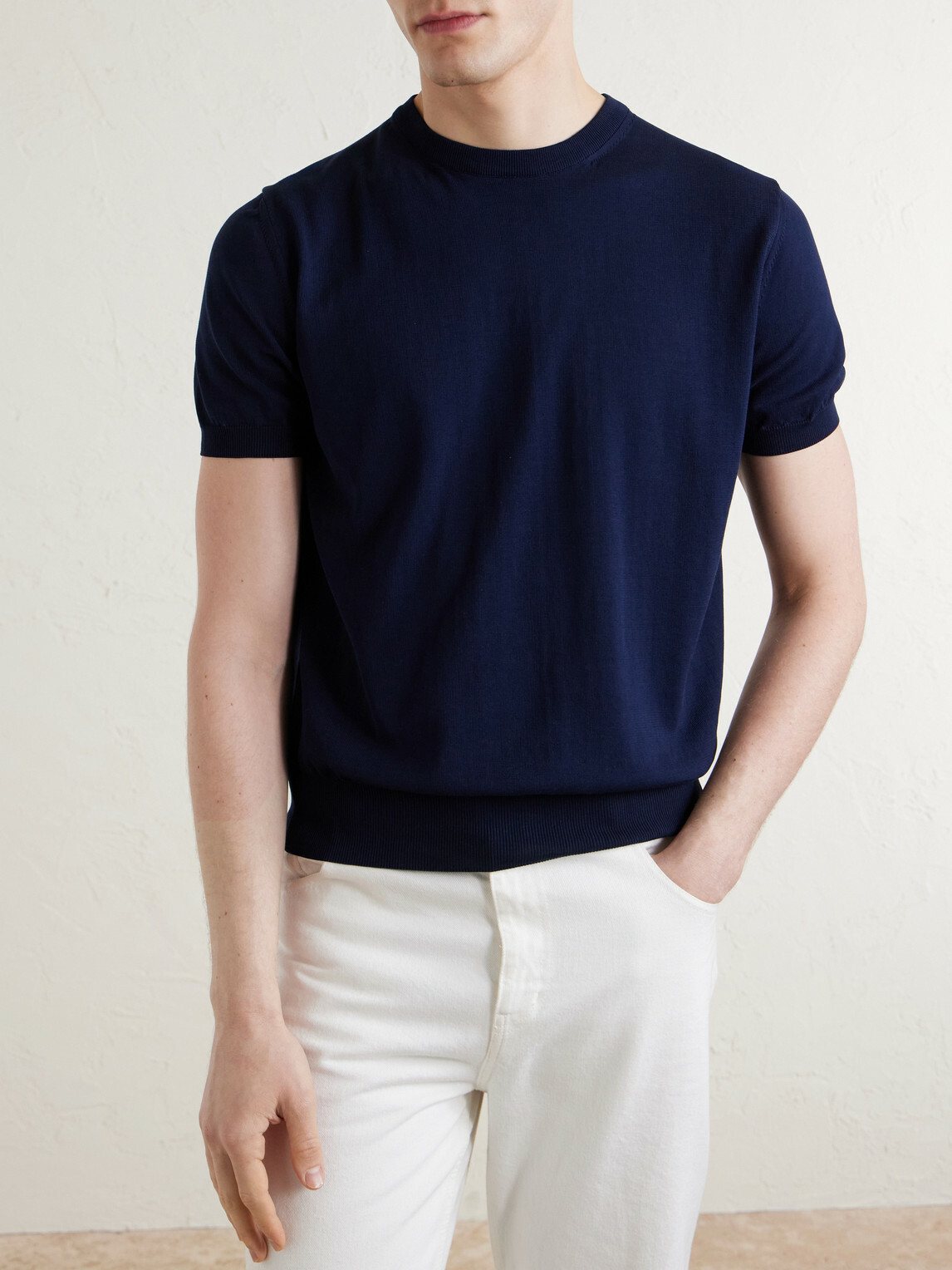 Canali - Knitted Cotton T-Shirt - Blue