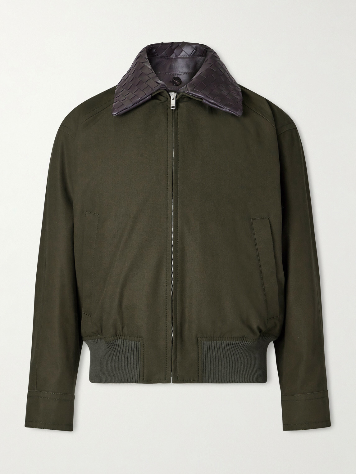 Bottega Veneta - Intrecciato Leather-Trimmed Cotton-Twill Blouson Jacket - Green