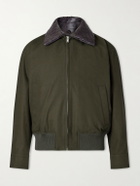 Bottega Veneta - Intrecciato Leather-Trimmed Cotton-Twill Blouson Jacket - Green