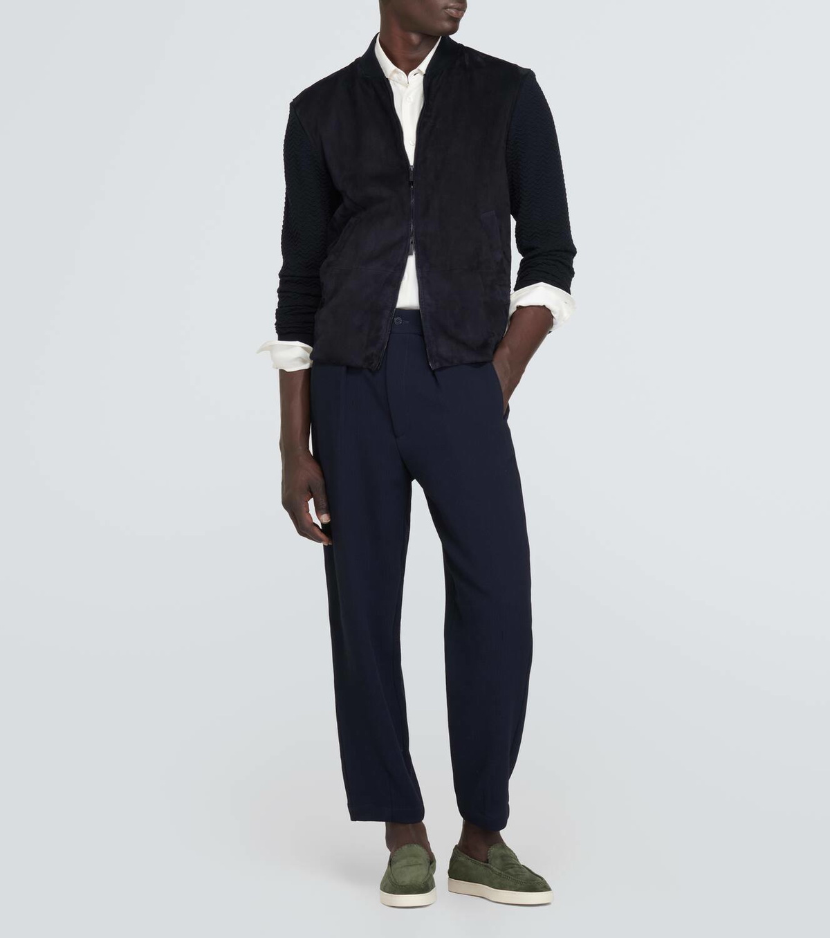 Giorgio Armani Suede, wool, and cashmere bomber jacket