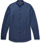 Tod's - Grandad-Collar Striped Cotton-Chambray Shirt - Men - Storm blue