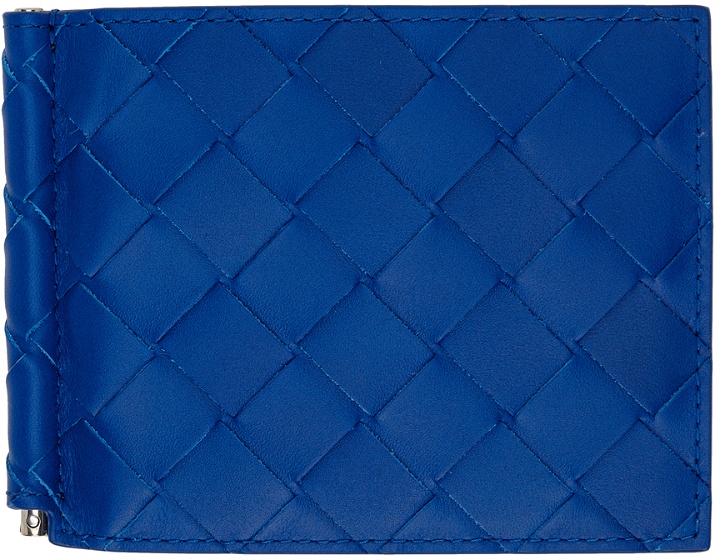 Photo: Bottega Veneta Blue Intrecciato Bill Clip Bifold Wallet