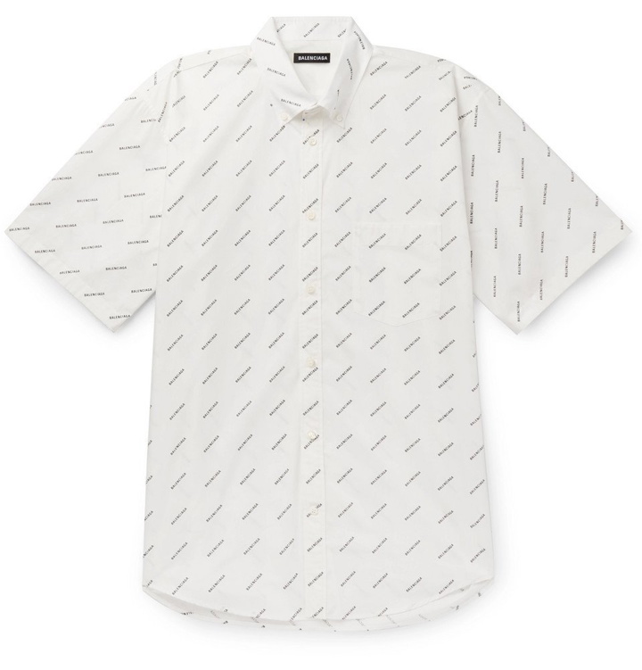Photo: Balenciaga - Button-Down Collar Logo-Print Cotton-Poplin Shirt - White