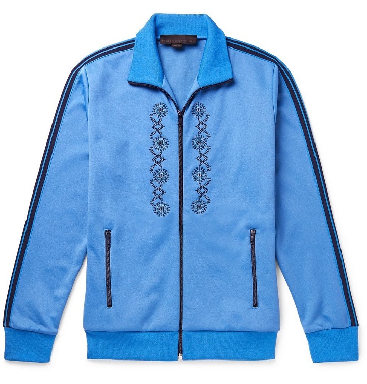 Photo: Stella McCartney - Webbing-Trimmed Embroidered Tech-Jersey Track Jacket - Blue