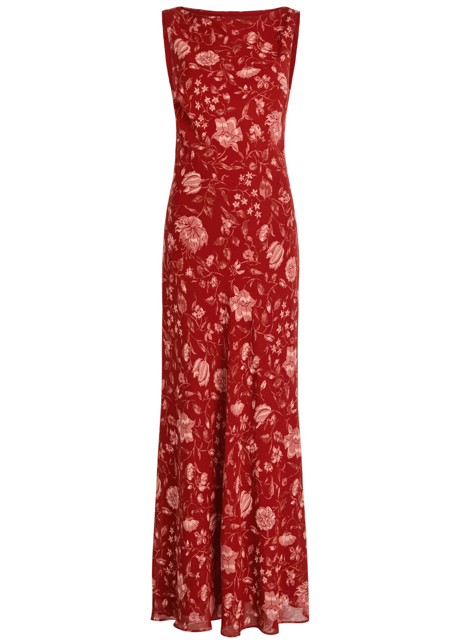 Reformation Prescott Floral-print Chiffon Maxi Dress Red