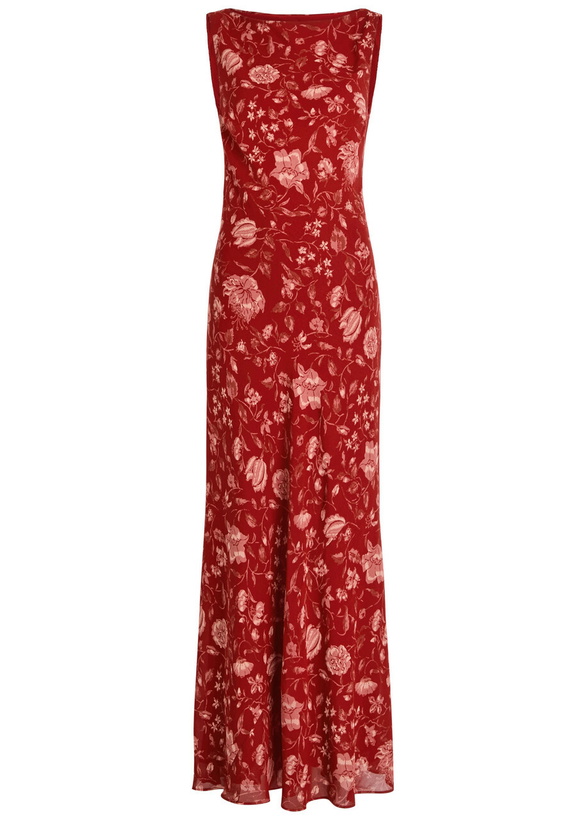 Photo: Reformation Prescott Floral-print Chiffon Maxi Dress Red