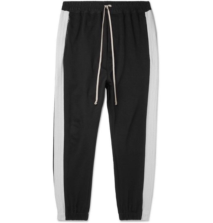 Photo: Rick Owens - Tapered Striped Loopback Cotton-Jersey Track Pants - Black