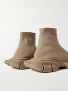Balenciaga - 3XL Sock Logo-Print Stretch-Knit Slip-On Sneakers - Neutrals