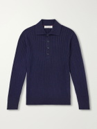 Brunello Cucinelli - Ribbed Cashmere Polo Shirt - Blue