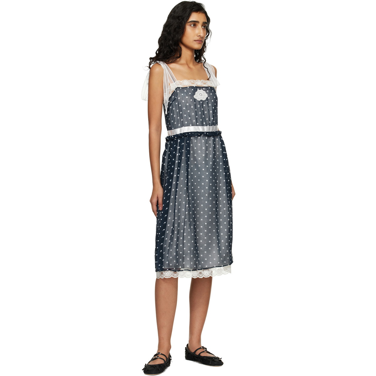 Marc Jacobs Navy Ribbon Strap Chiffon Midi Dress