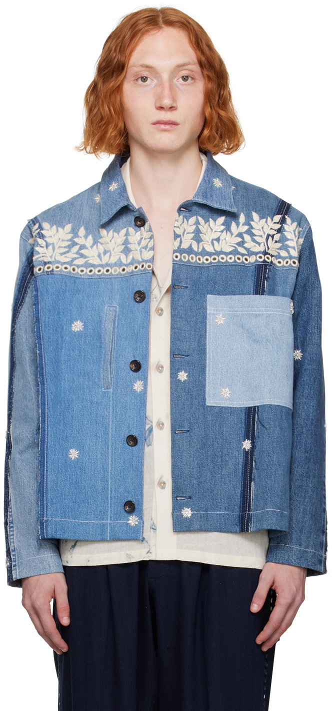 Karu Research Blue Paneled Denim Jacket Karu Research