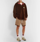 Gucci - Oversized Logo-Appliquéd Cotton-Blend Velvet Half-Zip Track Jacket - Brown