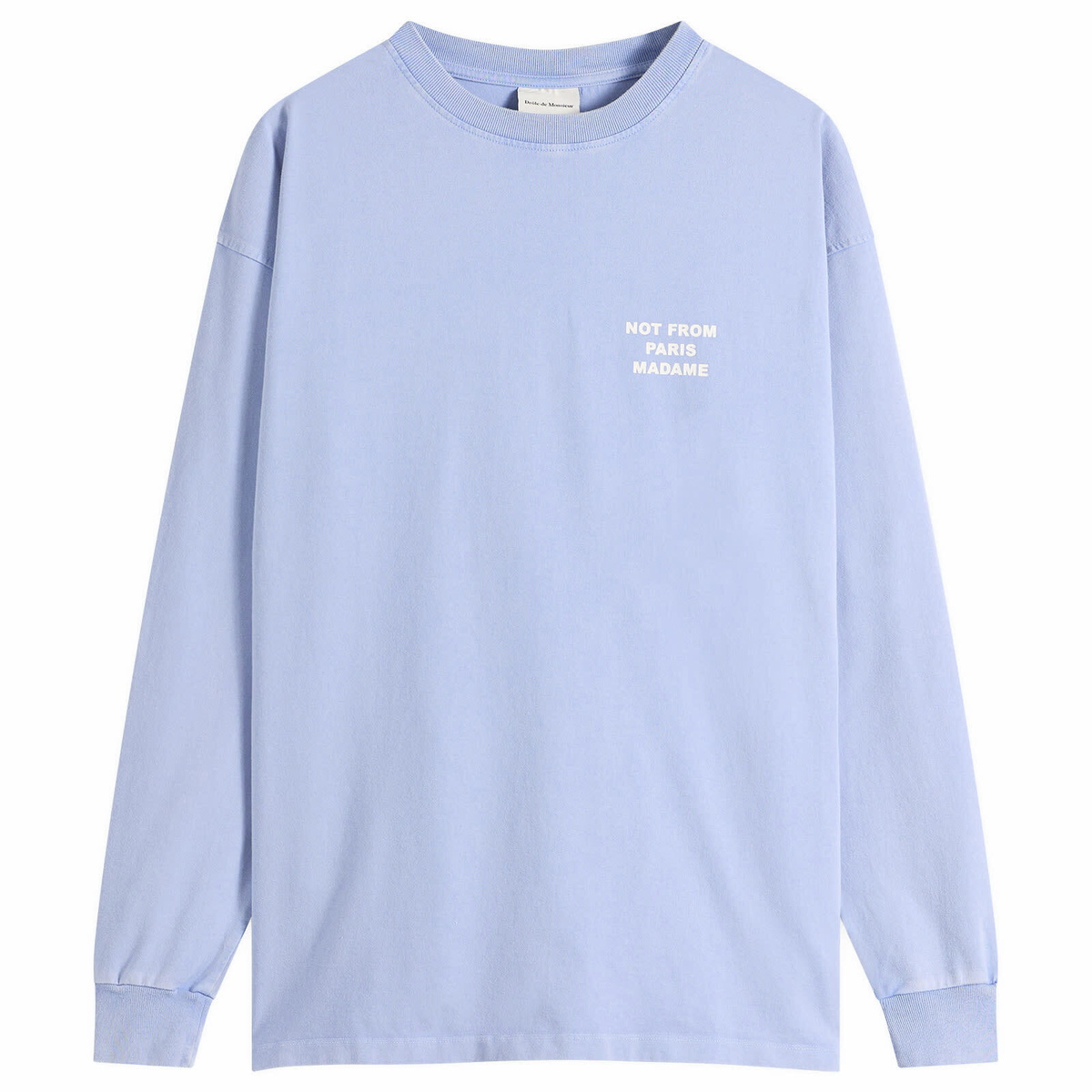 Drôle de Monsieur Men's Washed Long Sleeve Slogan T-shirt in Blue