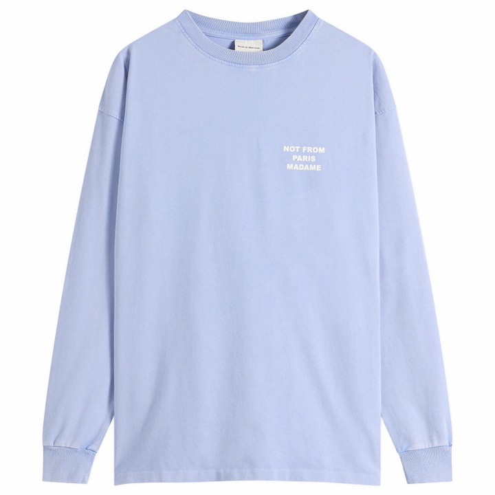 Photo: Drôle de Monsieur Men's Washed Long Sleeve Slogan T-shirt in Blue