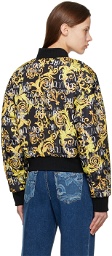 Versace Jeans Couture Black Reversible Graphic Bomber Jacket.