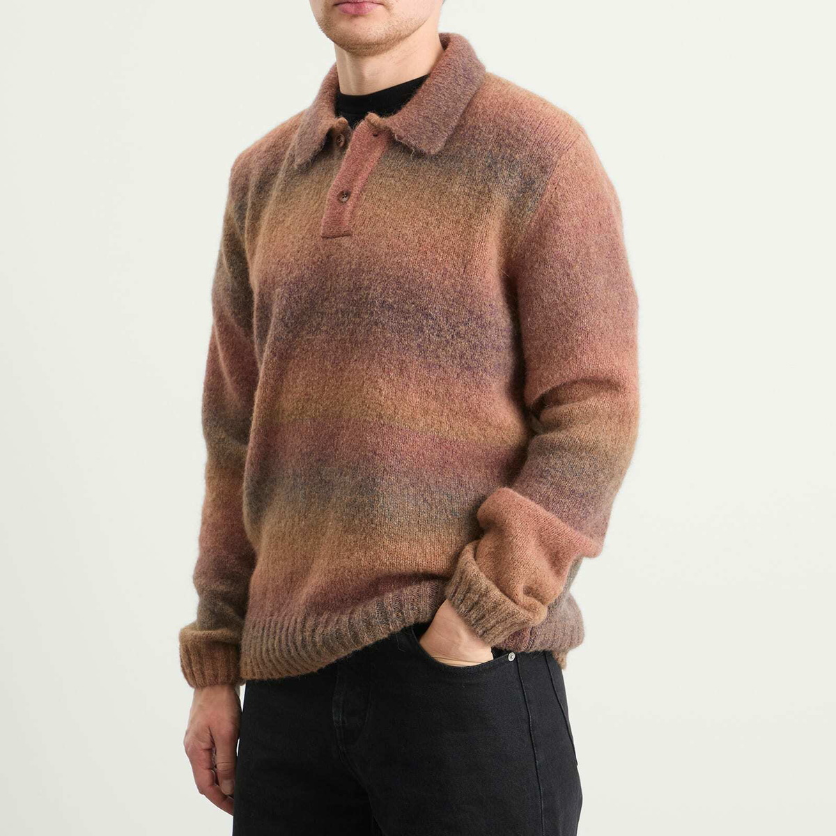 Palmes Men's Alpaca Long Sleeve Knit Polo in Brown