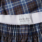 Sunspel Men's Woven Boxer Short in Navy Check