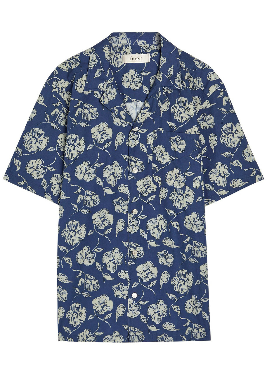 Forét Floral-print Cotton Shirt Navy