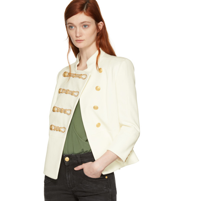 Pierre Balmain White Detailed Double Breasted Blazer
