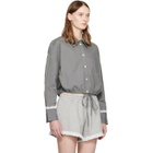 GANNI Gray Stretch Cotton Cropped Bowling Shirt