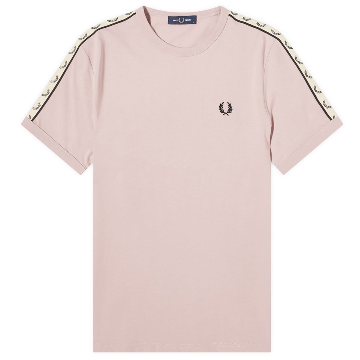 Photo: Fred Perry Men's Contrast Tape Ringer T-Shirt in Dusty Rose Pink/Black