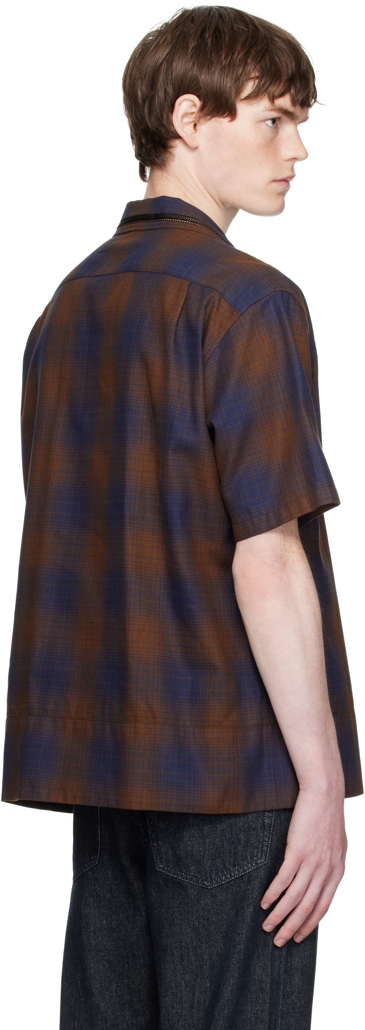 Toga Virilis Brown & Blue Ombre Check Short Sleeve Shirt