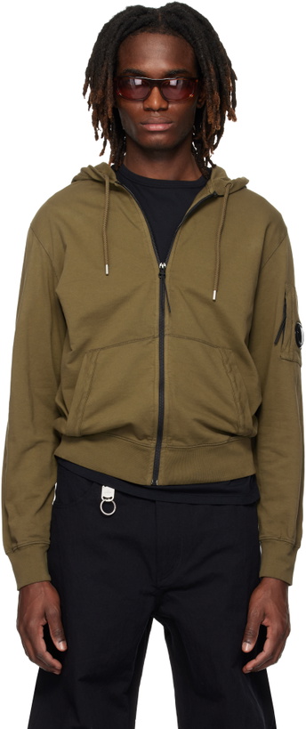Photo: C.P. Company Khaki Light Fleece Zip Lens Hoodie