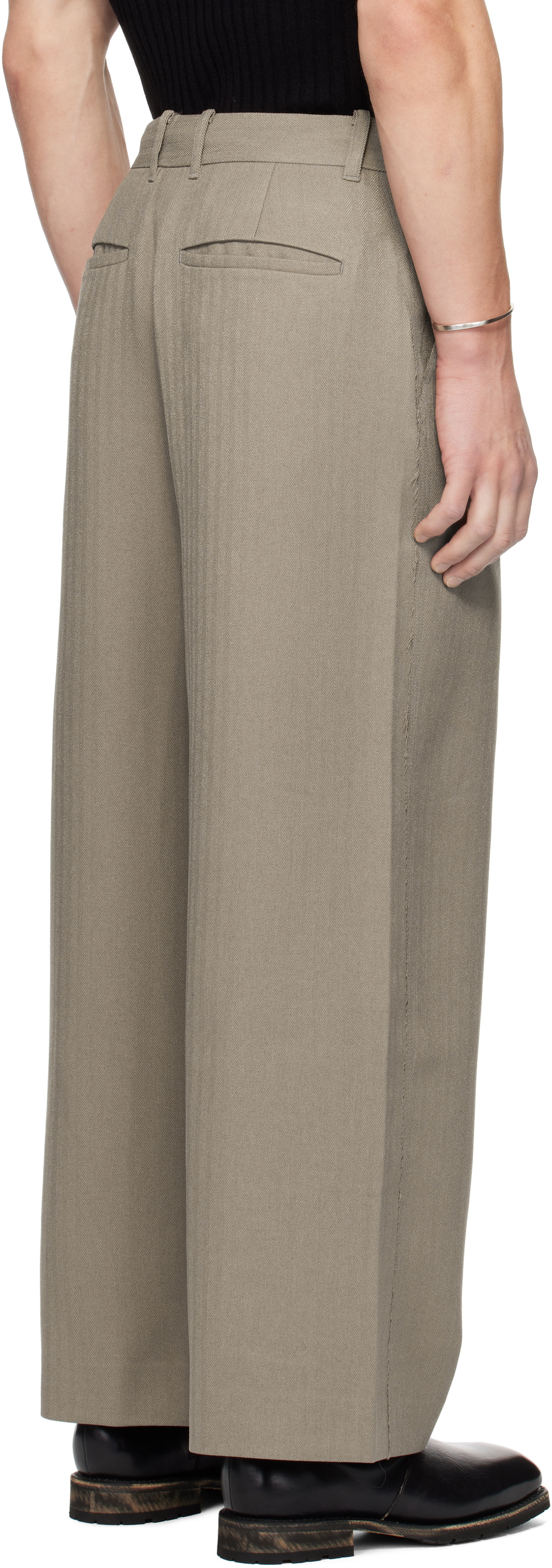 Youth Beige Triple Stitch Wide Trousers