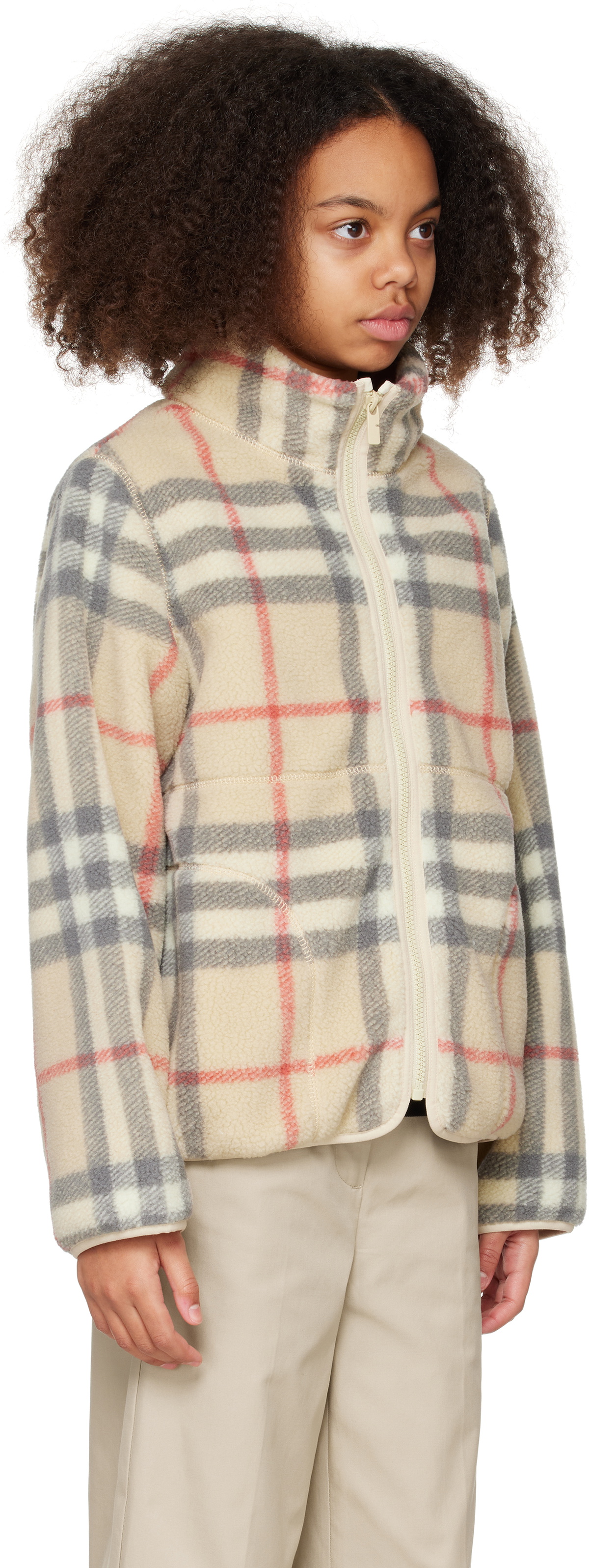 Burberry Kids Beige Check Fleece Jacket