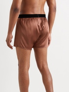 TOM FORD - Velvet-Trimmed Stretch-Silk Satin Boxer Briefs - Brown