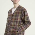 Needles Men's Embroidered Madras Plaid Cardigan in Brown